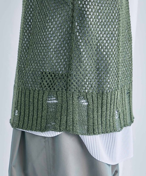 PUBLIC TOKYO（パブリックトウキョウ）の「ハーフジップダメージニットベスト（ニット/セーター・メンズ・ブラック/ダークグリーン・FREE）」の10枚目の写真