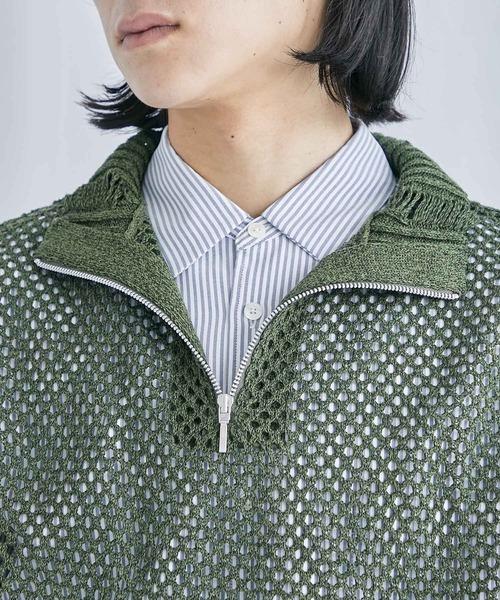 PUBLIC TOKYO（パブリックトウキョウ）の「ハーフジップダメージニットベスト（ニット/セーター・メンズ・ブラック/ダークグリーン・FREE）」の12枚目の写真