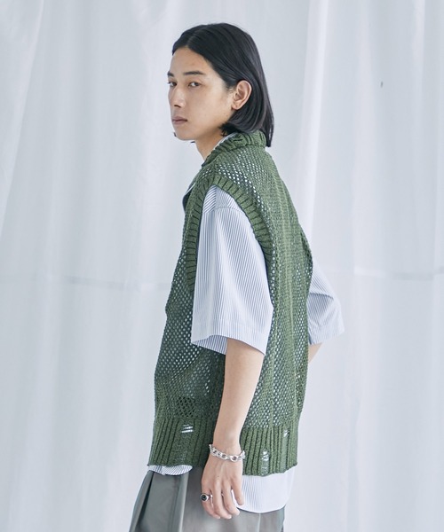 PUBLIC TOKYO（パブリックトウキョウ）の「ハーフジップダメージニットベスト（ニット/セーター・メンズ・ブラック/ダークグリーン・FREE）」の15枚目の写真