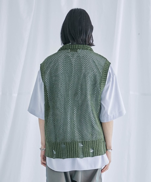 PUBLIC TOKYO（パブリックトウキョウ）の「ハーフジップダメージニットベスト（ニット/セーター・メンズ・ブラック/ダークグリーン・FREE）」の16枚目の写真