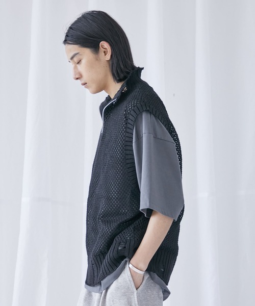 PUBLIC TOKYO（パブリックトウキョウ）の「ハーフジップダメージニットベスト（ニット/セーター・メンズ・ブラック/ダークグリーン・FREE）」の21枚目の写真
