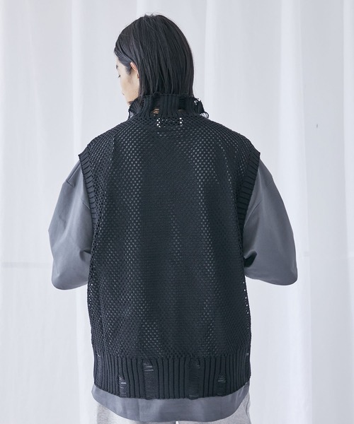 PUBLIC TOKYO（パブリックトウキョウ）の「ハーフジップダメージニットベスト（ニット/セーター・メンズ・ブラック/ダークグリーン・FREE）」の22枚目の写真