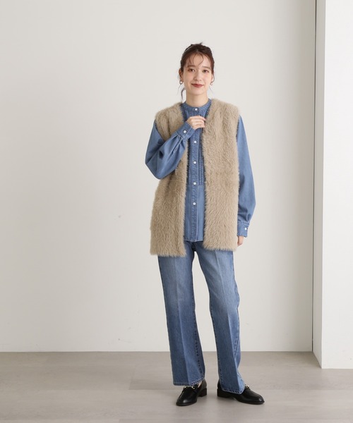 N.（N. Natural Beauty Basic）（エヌエヌナチュラルビューティーベーシック）の「◆ランダムピンタックブラウス（シャツ/ブラウス・レディース・ブルー/ダークブルー・MEDIUM）」の5枚目の写真