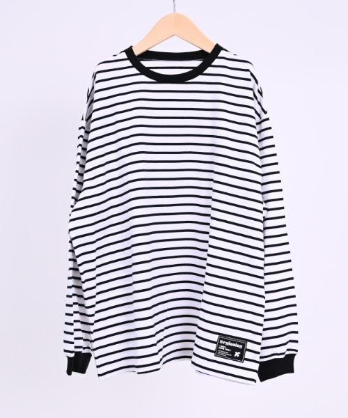 jeans-b（ジーンズベー）の「Jeans-b/ジーンズベー ボーダーワイドロングＴシャツ（Tシャツ/カットソー・キッズ・ブラック/オフホワイト・160cm/150cm/140cm/130cm）」の8枚目の写真