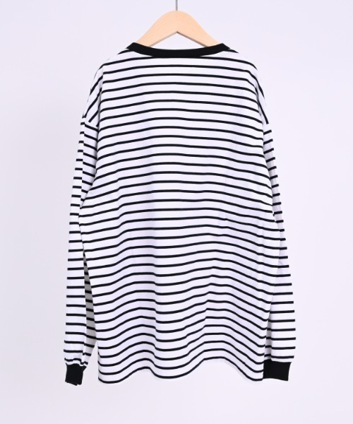 jeans-b（ジーンズベー）の「Jeans-b/ジーンズベー ボーダーワイドロングＴシャツ（Tシャツ/カットソー・キッズ・ブラック/オフホワイト・160cm/150cm/140cm/130cm）」の9枚目の写真