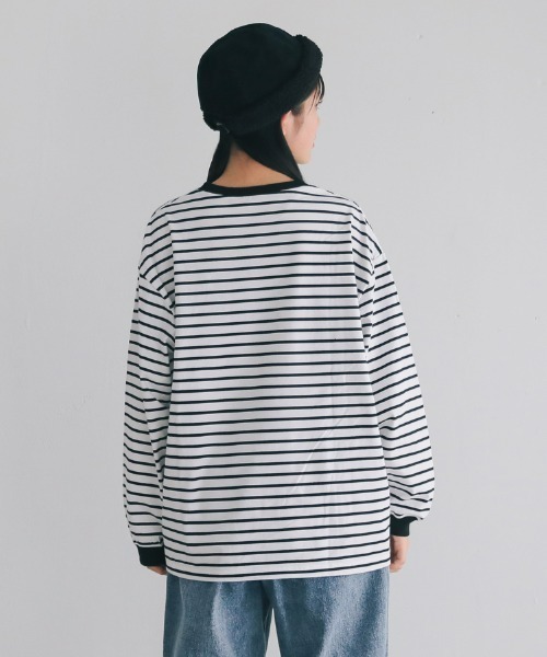 jeans-b（ジーンズベー）の「Jeans-b/ジーンズベー ボーダーワイドロングＴシャツ（Tシャツ/カットソー・キッズ・ブラック/オフホワイト・160cm/150cm/140cm/130cm）」の4枚目の写真