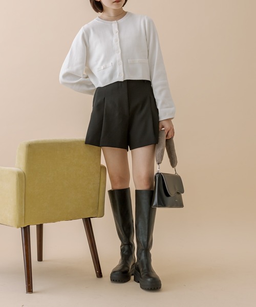 mline（エムライン）の「[mline]ポケットチビカーディガン（カーディガン/ボレロ・レディース・レッド/オフホワイト/ブルー/ブラック/ベージュ・FREE）」の6枚目の写真