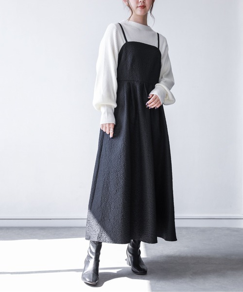 n'OrLABEL(ノアールレーベル)の「【廃盤】『フクレジャカードキャミワンピース』(ワンピース・レディース・ブルーグリーン/ブラック・1/2)」の1枚目の写真