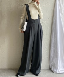 She's Closet（シーズクローゼット）の「ハイウエストストタック入りオールインワンワイドパンツサロペット【低身長向け/高身長向けサイズあり】（サロペット/オーバーオール・レディース）」