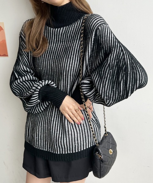 Futier land（フューティアランド）の「バイカラーハイネックニット（ニット/セーター・レディース・オレンジ/ブラック/イエロー・FREE）」の4枚目の写真