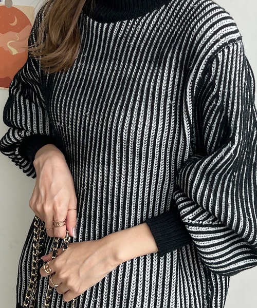 Futier land（フューティアランド）の「バイカラーハイネックニット（ニット/セーター・レディース・オレンジ/ブラック/イエロー・FREE）」の11枚目の写真