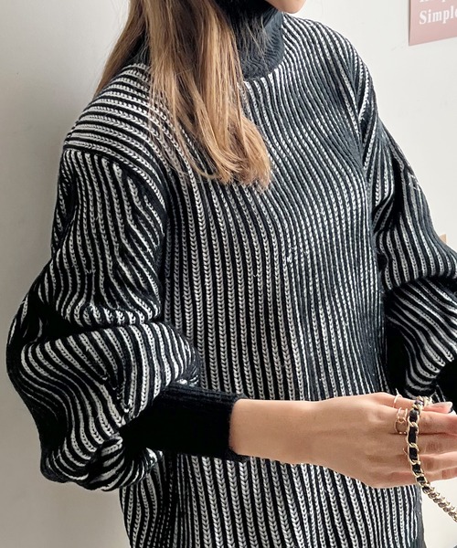 Futier land（フューティアランド）の「バイカラーハイネックニット（ニット/セーター・レディース・オレンジ/ブラック/イエロー・FREE）」の13枚目の写真