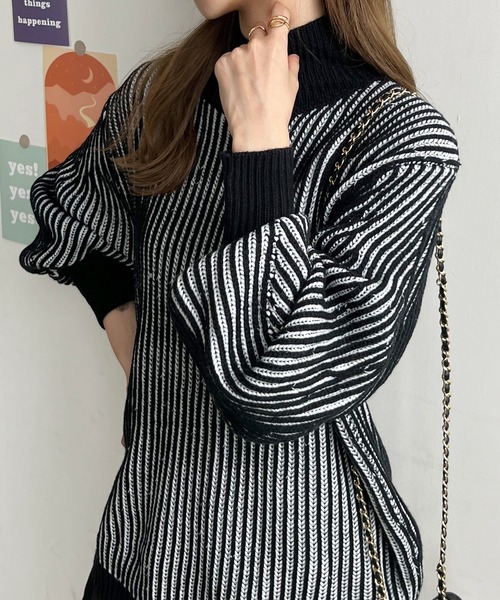 Futier land（フューティアランド）の「バイカラーハイネックニット（ニット/セーター・レディース・オレンジ/ブラック/イエロー・FREE）」の14枚目の写真