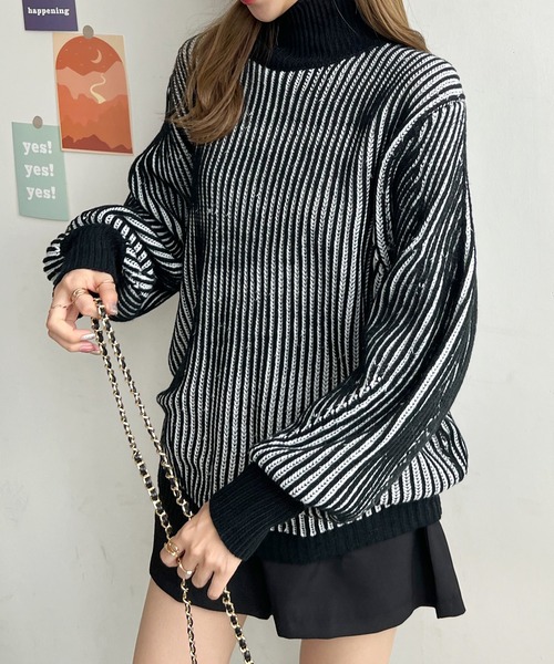 Futier land（フューティアランド）の「バイカラーハイネックニット（ニット/セーター・レディース・オレンジ/ブラック/イエロー・FREE）」の17枚目の写真