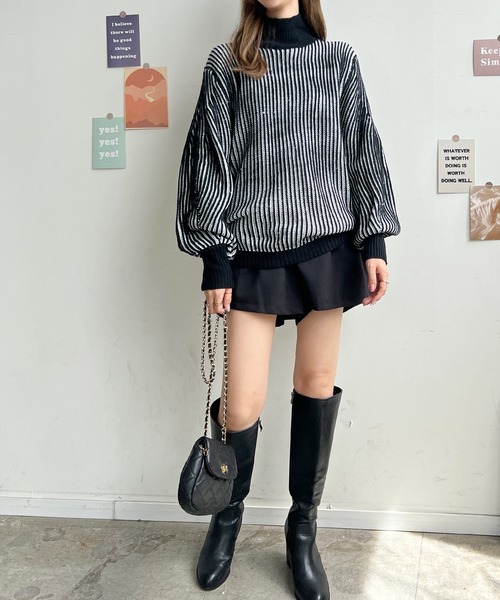 Futier land（フューティアランド）の「バイカラーハイネックニット（ニット/セーター・レディース・オレンジ/ブラック/イエロー・FREE）」の19枚目の写真