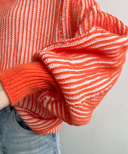 Futier land（フューティアランド）の「バイカラーハイネックニット（ニット/セーター・レディース・オレンジ/ブラック/イエロー・FREE）」の20枚目の写真