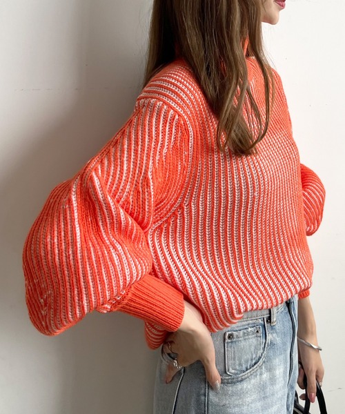 Futier land（フューティアランド）の「バイカラーハイネックニット（ニット/セーター・レディース・オレンジ/ブラック/イエロー・FREE）」の22枚目の写真