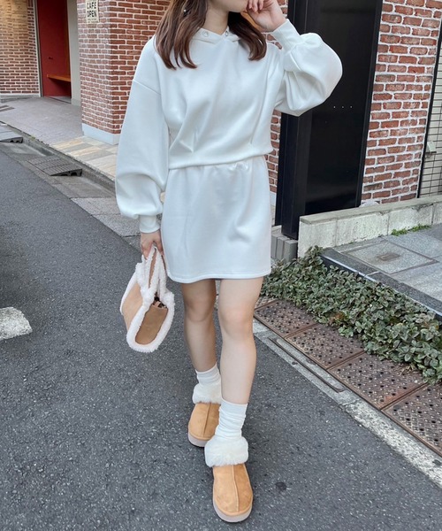 one after another NICE CLAUP（ワンアフターアナザーナイスクラップ）の「ショートパーカー+ミニスカートセットアップ（セットアップ・レディース・オフホワイト/杢グレー/ブルーグレー/ピンク・FREE）」の22枚目の写真