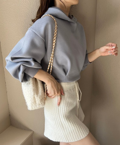 one after another NICE CLAUP（ワンアフターアナザーナイスクラップ）の「ショートパーカー+ミニスカートセットアップ（セットアップ・レディース・オフホワイト/杢グレー/ブルーグレー/ピンク・FREE）」の7枚目の写真