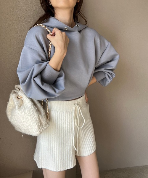 one after another NICE CLAUP（ワンアフターアナザーナイスクラップ）の「ショートパーカー+ミニスカートセットアップ（セットアップ・レディース・オフホワイト/杢グレー/ブルーグレー/ピンク・FREE）」の8枚目の写真