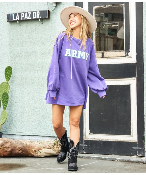 anap mimpi（アナップミンピ）の「ARMY サガラ刺繍 ボリューム袖 裏毛スウェット トレーナー（スウェット・レディース・ピンク/グリーン/ベージュ系その他/パープル・FREE）」の18枚目の写真