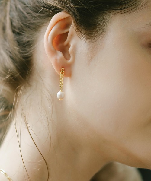 Ops. K18 ゴールドピアス K18 Wavy Long Earrings ORNE WAVE -オルヌ