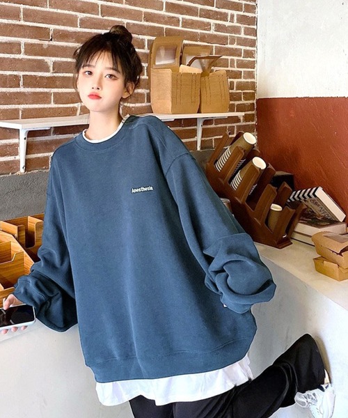 セール】レイヤード風ワンポイントロゴオーバーサイズスウェット