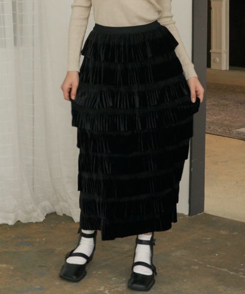 Birthday room(バースデイルーム)の「ベロアフリルスカート(スカート・レディース・ブラック/ブラウン・FREE)」の13枚目の写真