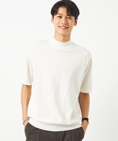 green label relaxing（グリーンレーベルリラクシング）の「スヴィン ハイツイスト モックネック ニット Tシャツ（ニット/セーター・メンズ・ホワイト/ライトブルー/ダークグレー・S/M/L/XL）」の2枚目の写真