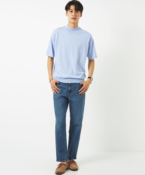 green label relaxing（グリーンレーベルリラクシング）の「スヴィン ハイツイスト モックネック ニット Tシャツ（ニット/セーター・メンズ・ホワイト/ライトブルー/ダークグレー・S/M/L/XL）」の4枚目の写真