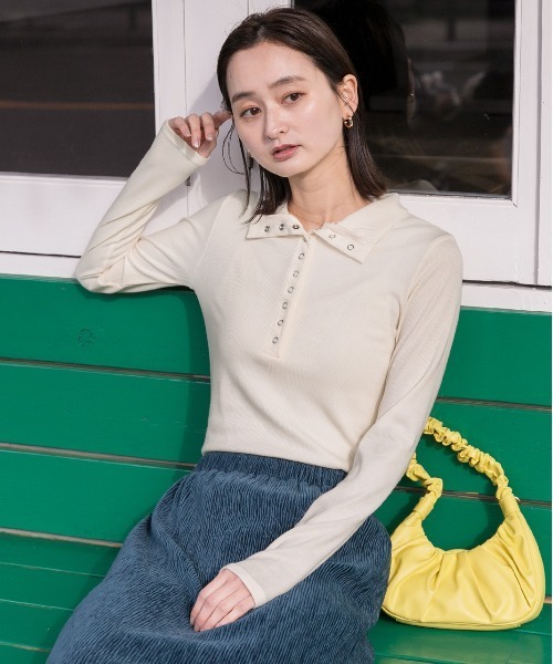 ad thie(アドティエ)の「釦デザイン ニットプルオーバー(Tシャツ/カットソー・レディース・アイボリー/グレー・FREE)」の18枚目の写真