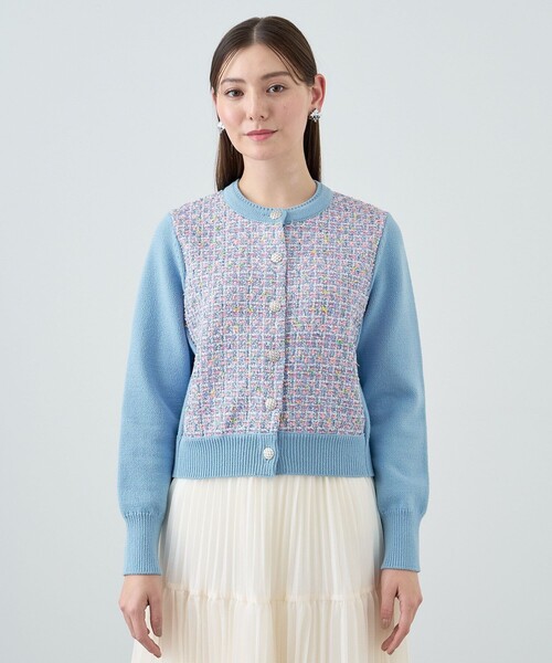 ANAYI ブルーミックスツイードコンビ カーディガン セール】 ブルーミックスツイードコンビ カーディガン （カーディガン
