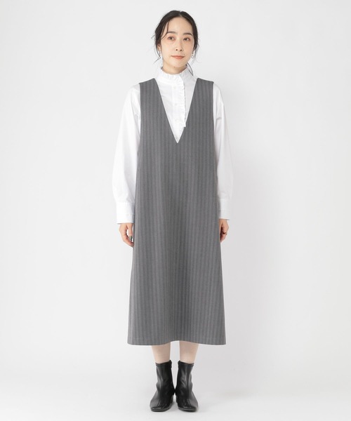 studio CLIP（スタディオクリップ）の「【conges payesコラボ】Ｖネックジャンパースカート[プチ・プラスサイズあり]（ジャンパースカート・レディース・ブラック/グレー・ﾌﾘｰ(L)/FREE/PF）」の19枚目の写真