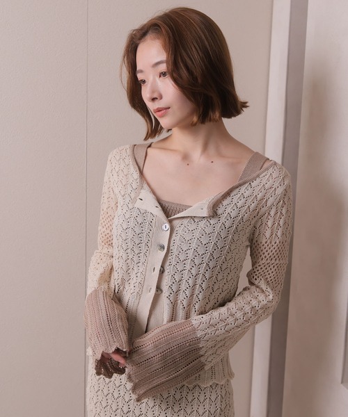 LADYMADE（レディメイド）の「クロシェニットカーデ×ビスチェSET（カーディガン/ボレロ・レディース・ベージュ/ブラック・FREE）」の2枚目の写真