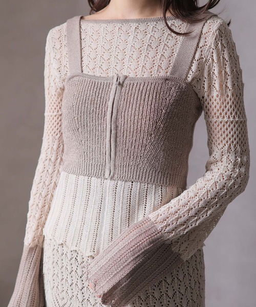 LADYMADE（レディメイド）の「クロシェニットカーデ×ビスチェSET（カーディガン/ボレロ・レディース・ベージュ/ブラック・FREE）」の14枚目の写真