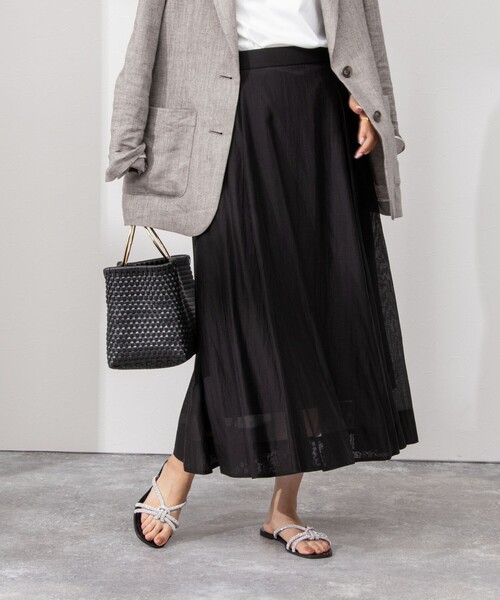 NOLLEY’S Sophi(ノーリーズソフィ)の「《セットアップ対応》シアーローンフレアスカート(スカート・レディース・グレイッシュベージュ/ベビーピンク/ライトグリーン/ブラック/サックスブルー/イエロー・36/34/38)」の1枚目の写真