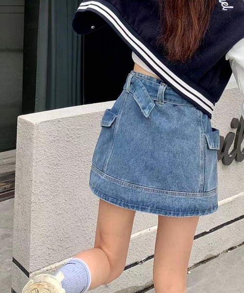 LYEON(リヨン)の「リボンカーゴミニスカート(スカート・レディース・カーキ/ブルー・FREE)」の4枚目の写真