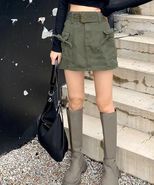 LYEON(リヨン)の「リボンカーゴミニスカート(スカート・レディース・カーキ/ブルー・FREE)」の10枚目の写真