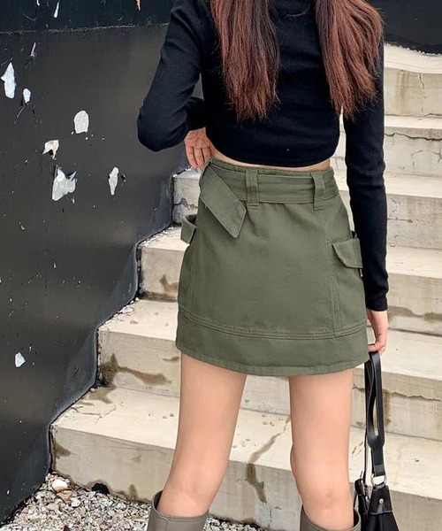LYEON(リヨン)の「リボンカーゴミニスカート(スカート・レディース・カーキ/ブルー・FREE)」の13枚目の写真