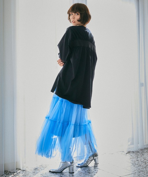 ELLEgirl（エルガール）の「バックギャザーチュニックTシャツ【ELLEgirl/エル ガール】（Tシャツ/カットソー・レディース・ブラック/ホワイト・FREE）」の7枚目の写真