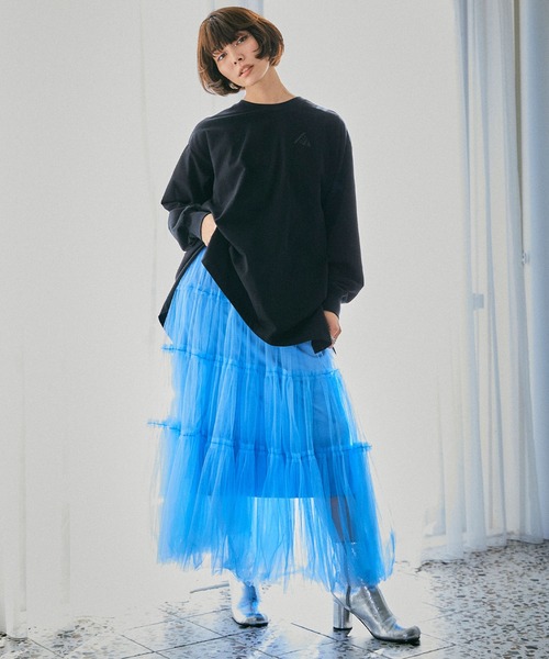 ELLEgirl（エルガール）の「バックギャザーチュニックTシャツ【ELLEgirl/エル ガール】（Tシャツ/カットソー・レディース・ブラック/ホワイト・FREE）」の6枚目の写真