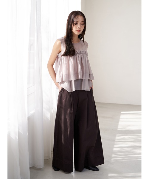 Stylevoice for xxx(スタイルヴォイスフォー)の「ソフトオーガンジーフリルトップス(シャツ/ブラウス・レディース・ブラック/ピンクベージュ/ライトグレー・FREE)」の12枚目の写真