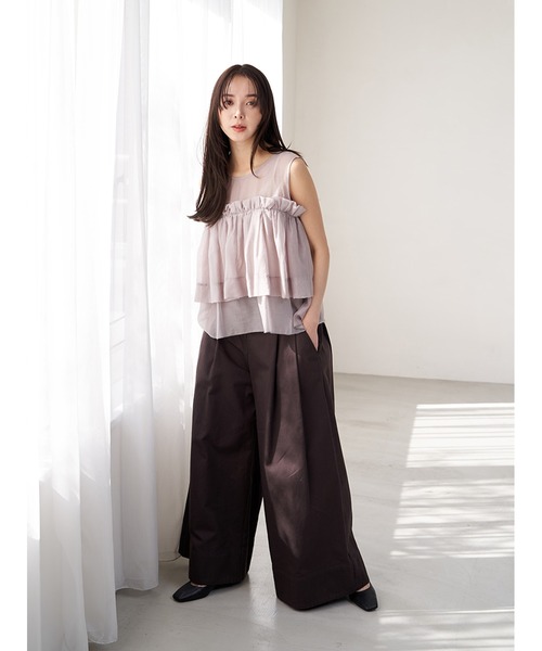 Stylevoice for xxx(スタイルヴォイスフォー)の「ソフトオーガンジーフリルトップス(シャツ/ブラウス・レディース・ブラック/ピンクベージュ/ライトグレー・FREE)」の13枚目の写真