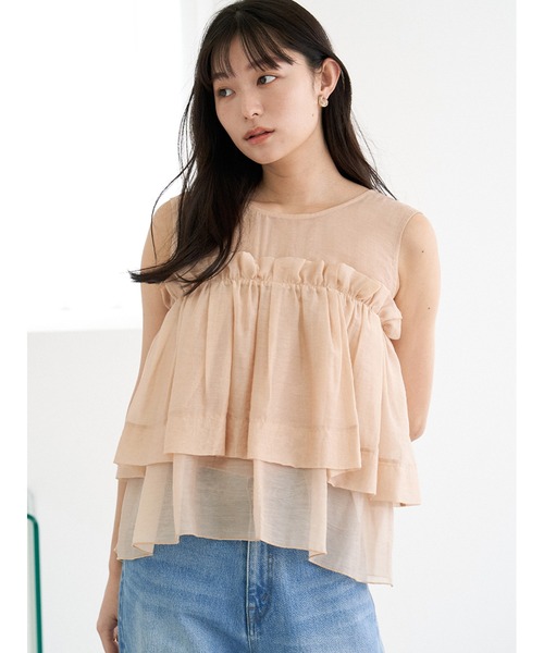 Stylevoice for xxx(スタイルヴォイスフォー)の「ソフトオーガンジーフリルトップス(シャツ/ブラウス・レディース・ブラック/ピンクベージュ/ライトグレー・FREE)」の18枚目の写真