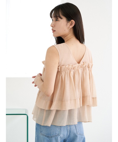 Stylevoice for xxx(スタイルヴォイスフォー)の「ソフトオーガンジーフリルトップス(シャツ/ブラウス・レディース・ブラック/ピンクベージュ/ライトグレー・FREE)」の21枚目の写真