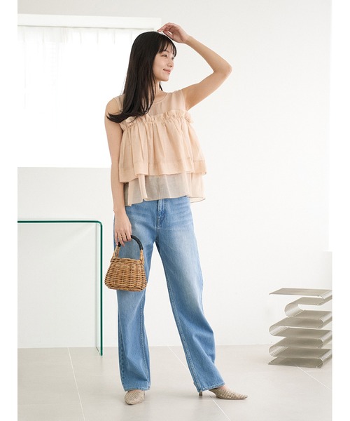 Stylevoice for xxx(スタイルヴォイスフォー)の「ソフトオーガンジーフリルトップス(シャツ/ブラウス・レディース・ブラック/ピンクベージュ/ライトグレー・FREE)」の22枚目の写真