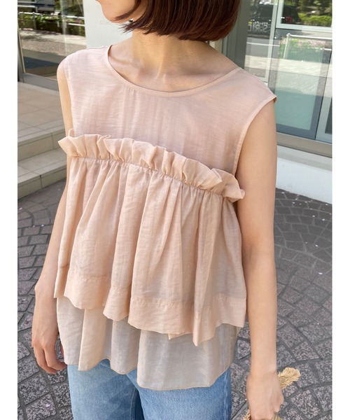 Stylevoice for xxx(スタイルヴォイスフォー)の「ソフトオーガンジーフリルトップス(シャツ/ブラウス・レディース・ブラック/ピンクベージュ/ライトグレー・FREE)」の14枚目の写真