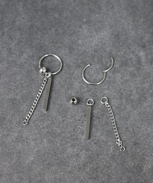 4INT.（フォイント）の「ロングモチーフ セグメントリングピアス 16G / サージカルステンレス316L (金属アレルギー対応)（ピアス（両耳用）・メンズ・シルバー・FREE）」の3枚目の写真