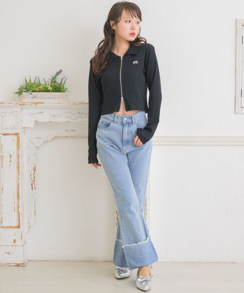ems excite(エムズエキサイト)の「ダブルZIP刺繍CT(Tシャツ/カットソー・レディース・ブラック/ダークグレー/ナチュラル・FREE)」の12枚目の写真