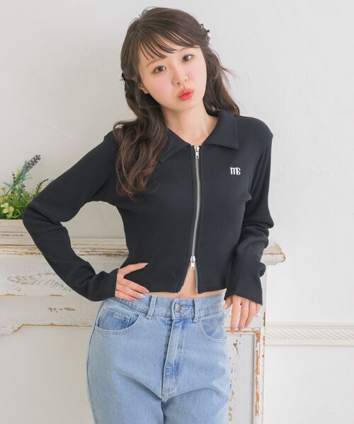 ems excite(エムズエキサイト)の「ダブルZIP刺繍CT(Tシャツ/カットソー・レディース・ブラック/ダークグレー/ナチュラル・FREE)」の16枚目の写真